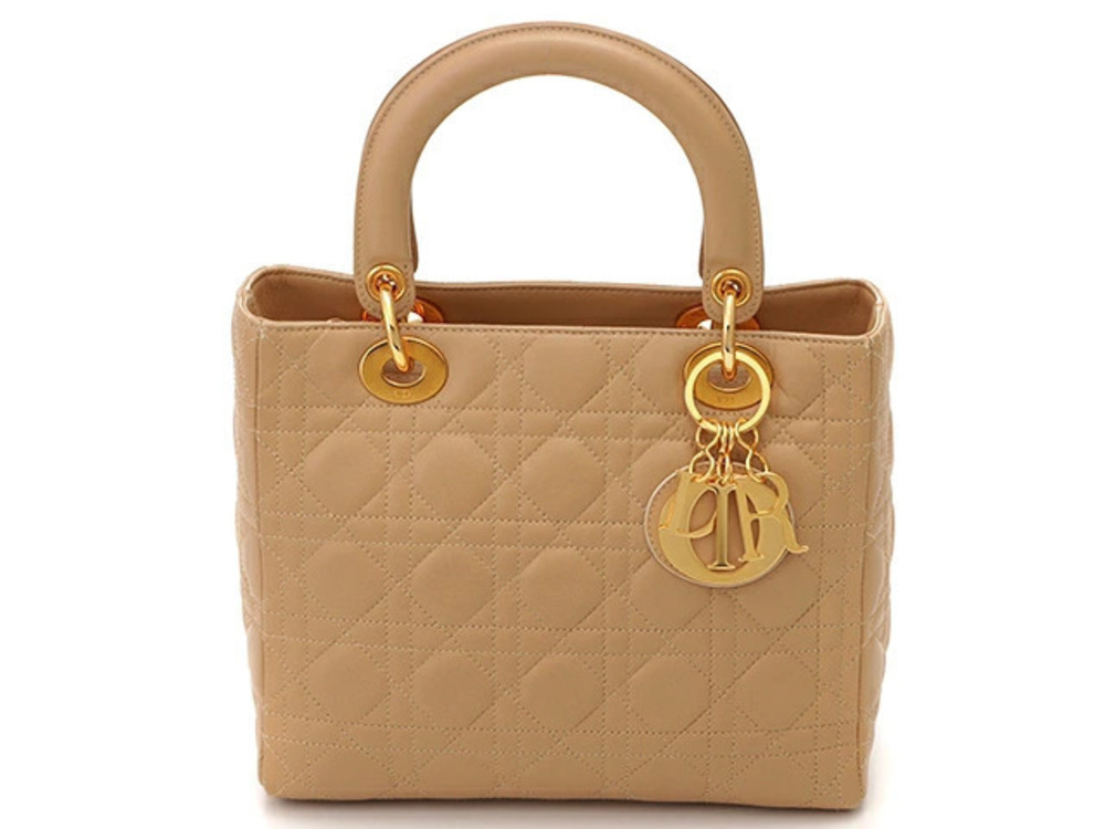 Christian Dior Lady Handbag Cannage Leather Beige Cream